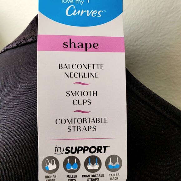 Playtex Love My Curves Bra 46DD Balconette 4823 Black Underwire Smoothing NEW - Picture 5 of 11
